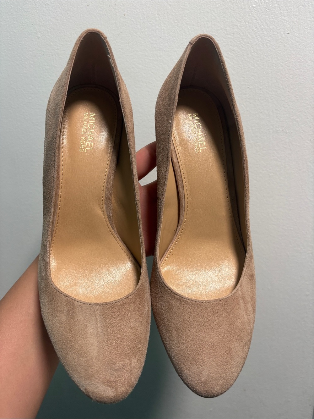 Michael Kors Taupe Suede Classic Round-Toe Pumps
